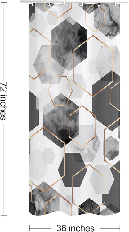 Litabel Modern Small Stall Shower Curtain for Bathroom, Grey Geometric Art Decor Waterproof Bath Curtain, Abstract Fabric Shower Curtain Sets for Home Decor, 36x72 Inch