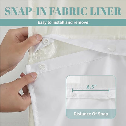 eachope Stall Cream No Hook Waffle Weave Shower Curtain with snap-in Liner Replacement, 230GSM Waterproof Fabric Hotel Shower Curtain Set for Bathroom, Through Mesh Top Window,54Wx80H