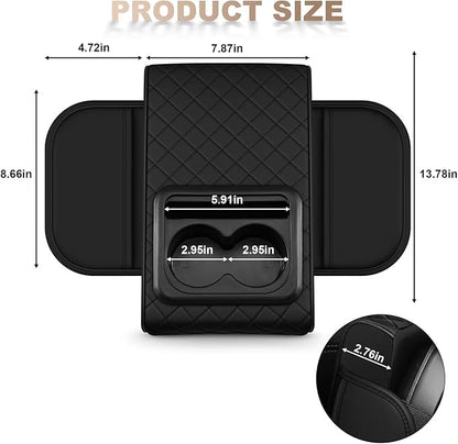 Center Console Cover Fit for Highlander Faux Leather Car Armrest Cushion with Storage Bags, Cup Holder ＆ Phone Storage Multifunctional Middle Console Cover(Black)