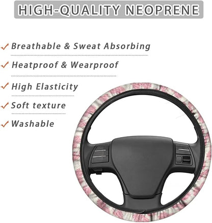 Universal Non-Slip Steering Wheel Cover, 15-inch Polyester Material Driving Accessories, Adjustable for Car and Truck(Blush Pink Furry Leopard)