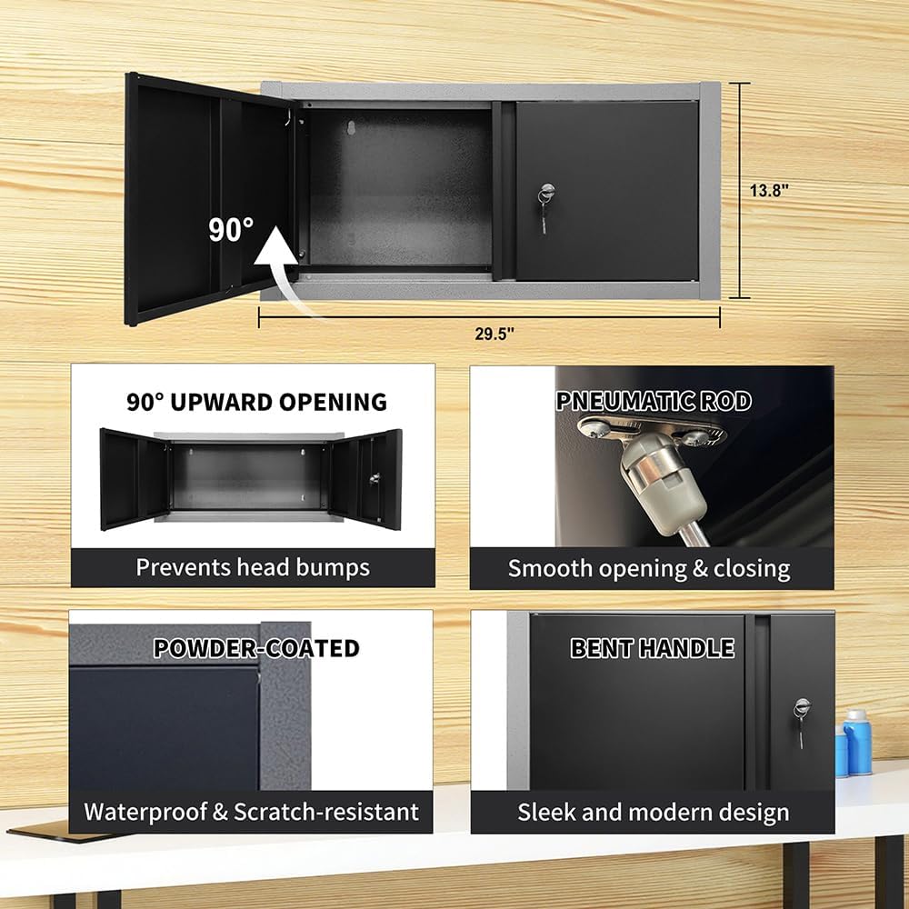 JZD Garage Storage Cabinet System Workbench Set Workshop with Drawers and Doors, No Wall Mounting Required, for Basement Automotive Repair Shop