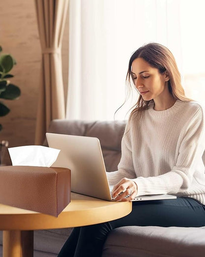 Rectangle Tissue Box Cover Brown - Normal Size Leather Rectangular Tissue Box Cover [JESMINI] Faux Leather Tissue Box Holder Long for Normal Rectangular Facial Tissue Box