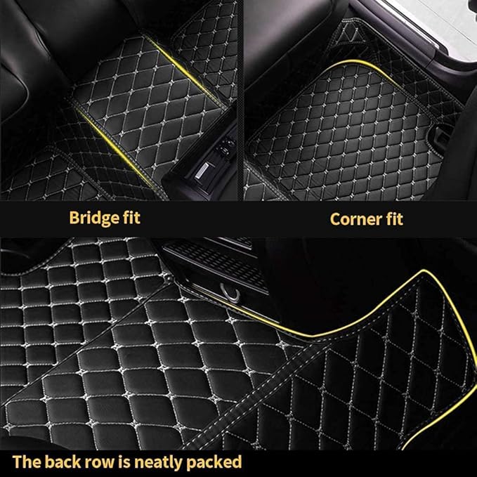 Custom Luxury Leather Car Floor Mats Fit for 98% Sedan SUV Sports Trunks All Weather Protection Floor Vehicle Pads Carpets (Black+Beige Edge)