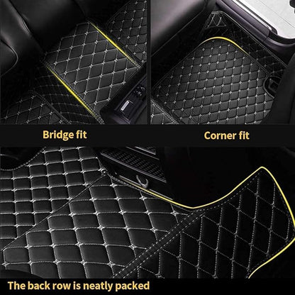 Custom Luxury Leather Car Floor Mats Fit for 98% Sedan SUV Sports Trunks All Weather Protection Floor Vehicle Pads Carpets (Black+Beige Edge)
