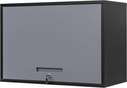Yizosh Metal Wall Cabinet with Doors and Shelves, Wall Mounted Storage Cabinet for Garage, Basement, Kitchen, Warehouse (Black Gray, 21.6" H)