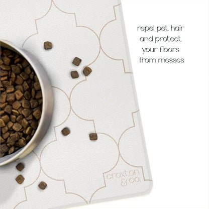 CROXTON & CO. Non-Slip Faux Leather Pet Feeding Mat for Dog Bowls | Large Bowl Mat for Food and Water | Durable, Easy-to-Clean Pet Food Mat for Floors | Size: 16.5"x18"