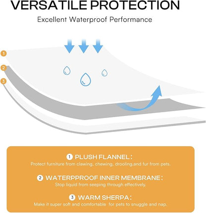 Luciphia Waterproof Pet Blanket for Medium Large Dogs Soft Cat Sherpa Calming Thick Cover Leakproof Cozy Puppy Sofa Bed Car Couch Protector(Beige/Brown,63x50 inches)
