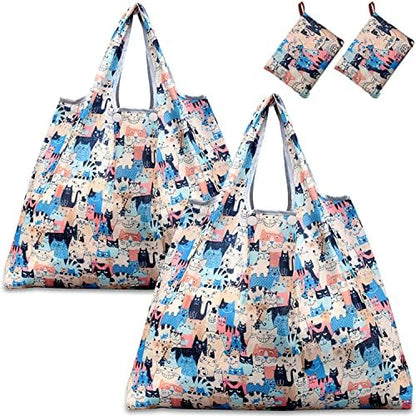 KINGMAS Reusable Grocery Bags, Eco-Friendly Folding Tote Shopping Bag fits in Pocket, Washable Waterproof Nylon Pouch Bags