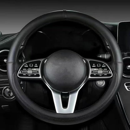 Morandi Color Steering Wheel Cover, Nappa Leather, Fashionable Sporty Style, Universal 15 inches，Black