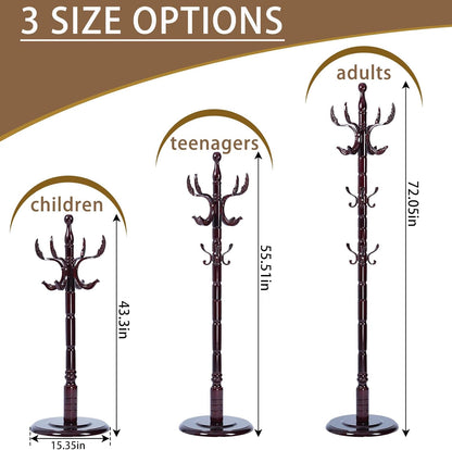 Solid Wooden Coat Rack Stand, Coat Racks Freestanding with 14 Hooks, Natural Birch Wood Coat stands with Sturdy Round Base, Tree Coat Hanger Standing for Entryway Bedroom Office (Chi Bang)