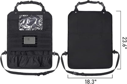 Tactical Car Seat Back Organizer Set Upgraded Tactical Molle Seatback Cover Protector Universal Fit Vehicles Truck MPV Pickup (Black with 2 Pouches)