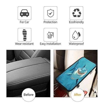 Shark Blue Cartoon Car Auto Armrest Cushion Cover Accessories Center Console Seat Box Pad Protector Universal Decoration for Most Vehicle SUV Truck