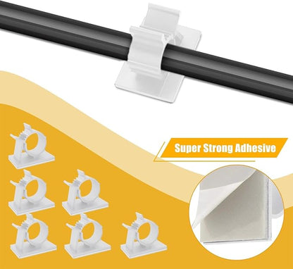 Viaky 30pcs Self-Adhesive Cable Clips-Reusable Adjustable Nylon Bracket Automobile, Indoor and Outdoor Desk Wall Wiring Wire Fixing Management Suitable for Cable Width 0.3''(White)