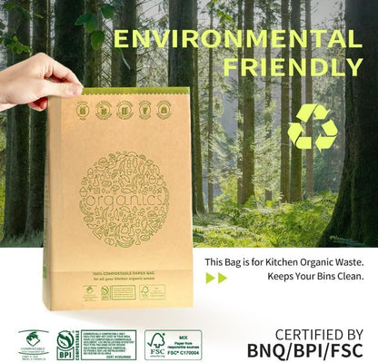 HYTREND-Kitchen Food Waste Bag-120 Bags-%100 Compostable paper Bag - Leak Resistant - Small-Certified by BNQ and BPI,CMA-I,CMA-W