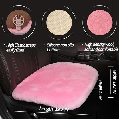 LLB Genuine Sheepskin Car Seat Cushion Seat Covers for Cars Trucks SUV Comfort Seat Protector Pad for Car Driver Seat Car Accessories for Women 19.2 X 19.2 in (Pink, Front Seat Cushion-1 Pc)