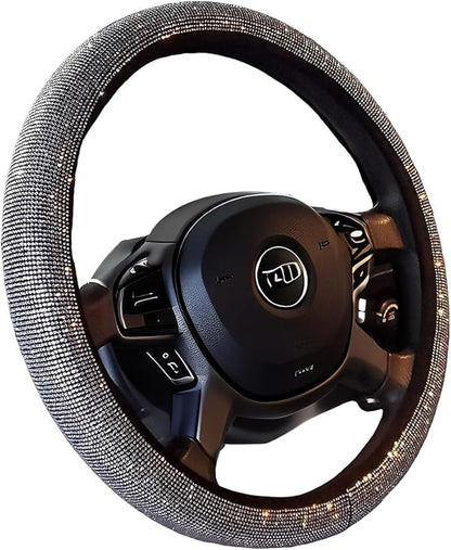 Bling Bling Women Steering Wheel Cover for car, 15 Inch Universal White Crystal Rhinestone Diamond Bling Accessories Anti-Slip Wheel Protector