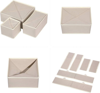 6 Pack Foldable Drawer Organizer Dividers Cloth Storage Box Closet Dresser Organizer Cube Fabric Containers Basket Bins for Underwear Bras Socks Panties Lingeries Nursery Baby Clothes Beige