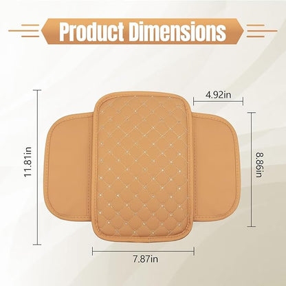 wuyaoyao Bling Car Center Console Cover, 11.81"×7.87" Leather Auto Arm Rest Cover Protector with 2 Storage Bags, Vehicle Crystal Rhinestone Armrest Cushion Pad, Interior Car Accessories (Yellow)