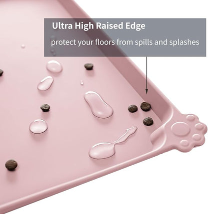 Reopet Waterproof Pet Feeding Mat with High Raised Edges, Heavier and Thicker Placemats for Cat Dog Water Bowl with BPA Free, Dogs Cats Food Mats for Messy Drinkers to Prevent Spill and Protect Floors