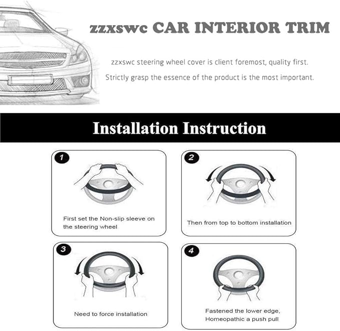 15inches Universal Leather Car Steering Wheel Cover Car Accessories Colorful Fuzzy Steering Wheel Cover Gear Shift Cover Handbrake Cover (Black)