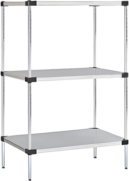 Omega Solid Stainless Steel Shelves, 21" Deep x 48" Wide x 34" High 3 Tier Heavy Duty Solid Shelving Unit for Kitchen Garage Office Restaurant Warehouse 800-lb Per Shelf Weight Capacity