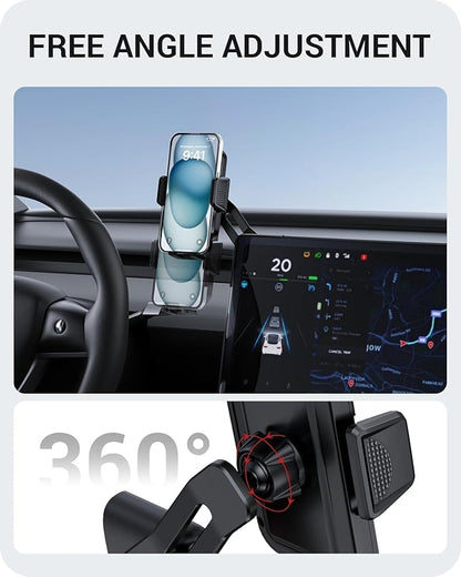 BASENOR Tesla Phone Mount for 2020-2024 Model Y & 2017-2023 Model 3 Screen-Safe Holder with Strong Adhesion, 360° Rotatable Cell Phone Stand, Must-Have Interior Accessories for All Phones