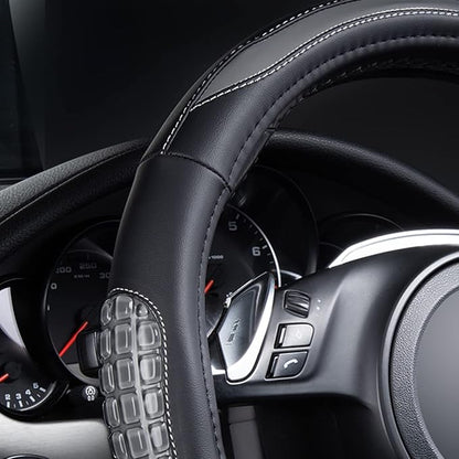 Flying Banner car Steering Wheel Cover Gel Massage Velvet Cool Warm Universal Size 15 inches SUV Truck Anti Slip Odorless Summer Winter (Black Gray, Gel Massage)