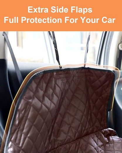 PETICON SUV Cargo Liner for Dogs, Waterproof Pet Cargo Cover Dog Seat Mat for SUVs Sedans Vans with Bumper Flap Protector, Non-Slip, Large Size Universal Fit, Brown