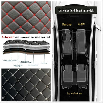 Custom Making Car Floor Mats Protection Pads for 99% Sedan/Coupe/Hatchback/SUV/Pickup Men Women Car Floor Mats Coverage Pads Anti-Slip Leather Floor Lining (Light Brown+Black Beige)