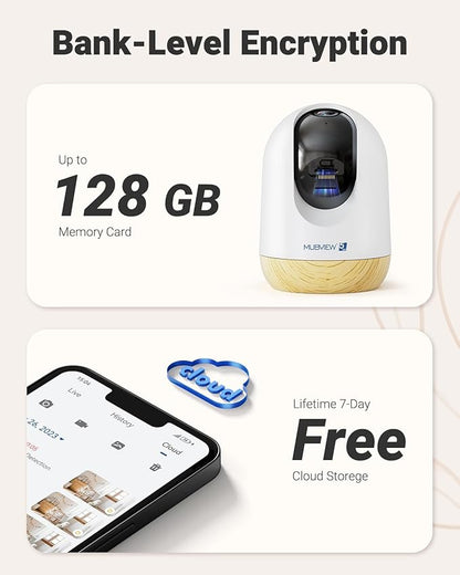 MUBVIEW 5MP Plug-in Indoor Security Camera no Subscription, 5/2.4G WiFi Pet Cam