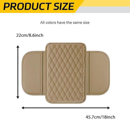 Car Center Console Armrest Cover with Storage Pockets, Universal Upgraded Microfiber Leather Center Console Organizer Protector for Most Cars SUVs Trucks Armrest Pad Interior Accessories (Beige)