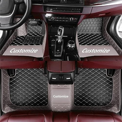 Custom Making Car Floor Mats Compatible for 2000-2025 All Mode Sedan SUV Sports Car Full Coverage Cute Pads Protection Non-Slip Leather Floor Liners (Black+Gray Edge)