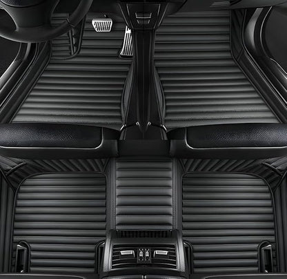 Customize Car Floor Mats for 99% Sedan SUV Sports Car All Weather Leather Full Coverage Waterproof Non-Slip Vehicle Lining Pads (Black Stripe)
