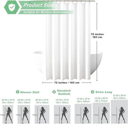 meioro White Shower Curtain, Waffle Weave 256GSM Heavy Duty Textured Fabric Shower Curtains for Bathroom Hotel Spa, Luxury Weighted Polyester Cloth Bath Curtain Set with 12 Hooks, 72Wx84H