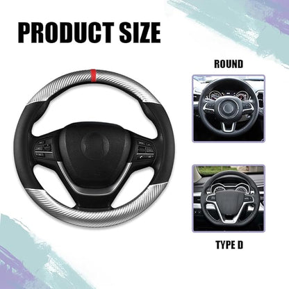 Carbon Fiber Car Steering Wheel Cover, Universal 15 inch Breathable Anti Slip Steering Wheel Covers, Car Interior Accessories for Men and Women, Fit for Most Vehicles (Black/Silver)