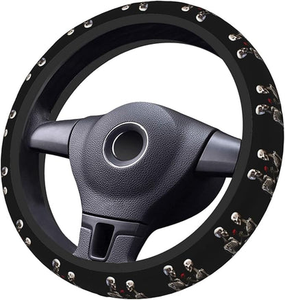 Skull Skeleton Red Rose Love Steering Wheel Cover Men, Comfortable Elastic Steering Car Wheel Cover Fit 15 inches Universal Accessories Suvs Trucks Decor