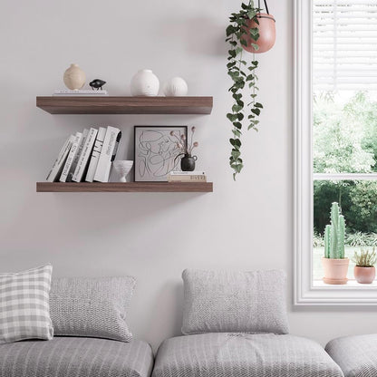 Floating Shelf, Set of 3 Wall Shelves, 36 in W x 12.75 in D x 2 in H Wooden Floating Wall Shelf with Invisible Brackets for Living Room/Bedroom/Bathroom/Kitchen Storage and Decor, Walnut