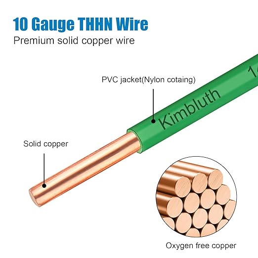THHN Wire 10 Gauge 100 FT OFC Electrical Wire, 10 AWG Solid Copper Wire Rated