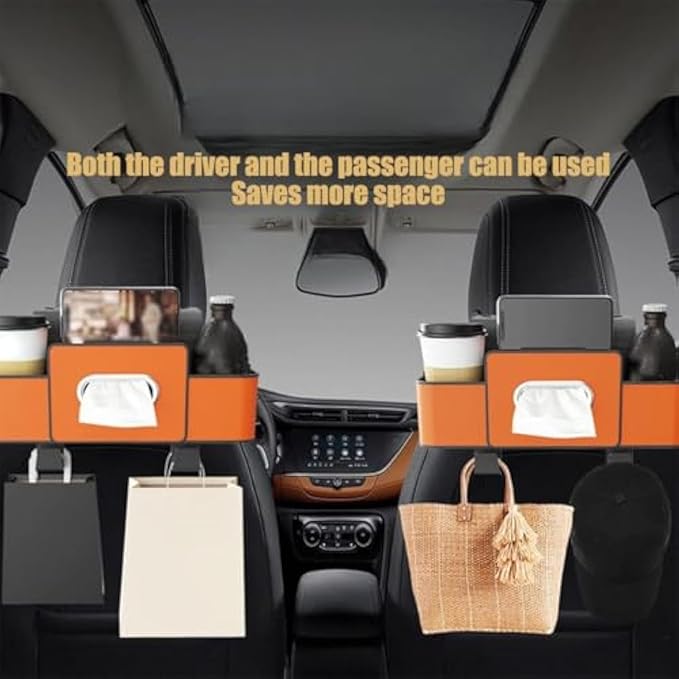 Car Organizers and Storage Box, Multifunctional Car Organizer and Storage Box Back Seat, 3-in-1 Holder Tissue Dispenser, Phone Stand for Snacks, Drinks, Bag Hook, Keep Tidy & Organized (Black)