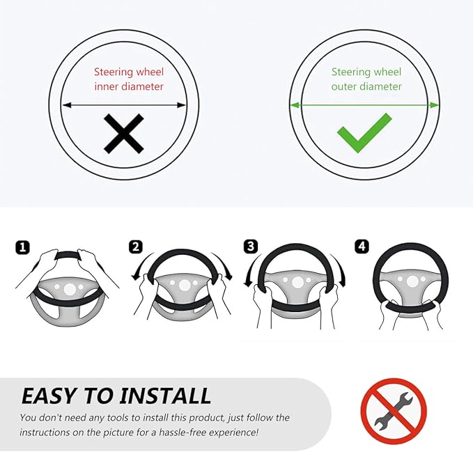 Car Steering Wheel Cover, 15 Inches Leather Steering Wheel Protector with Non-Slip Grip, Universal Wheel Covers Interior Decoration for Sedens Trucks SUVs, Car Accessories (White)