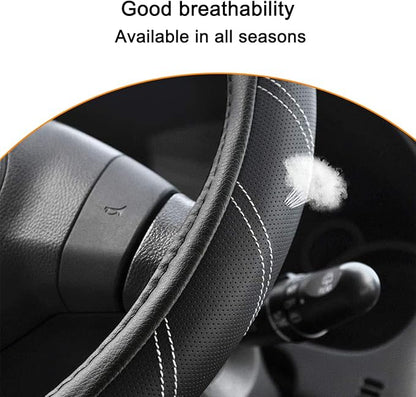 Mandark Car Steering Wheel Cover, Elastic Sport Leather Vehicle Steering Wheel Protector, Non-Slip Soft Grip Padded Auto Interior Protective Accessories, 14.5-15 Inch Universal Fit（Gray）
