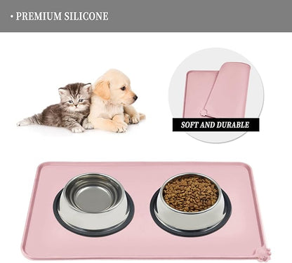 Reopet Waterproof Pet Feeding Mat with High Raised Edges, Heavier and Thicker Placemats for Cat Dog Water Bowl with BPA Free, Dogs Cats Food Mats for Messy Drinkers to Prevent Spill and Protect Floors