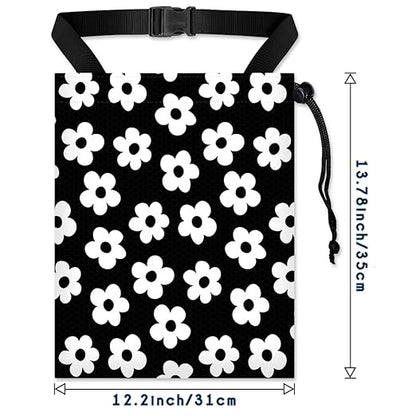 Car Trash Bag Hanging Back of Seat with Adjustable Snap Buckle Strap Cute Printed Drawstring Garbage Bags for Car-Groovy Flowers