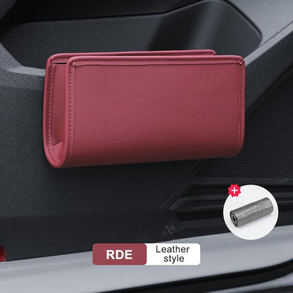Car Seat Side Storage Pocket, Leather Hanging Foldable Multifunctional Vehicle Front Door Back Organizer Box, Waterproof Auto Interior Organizing Container, Universal fit(Wine Red)