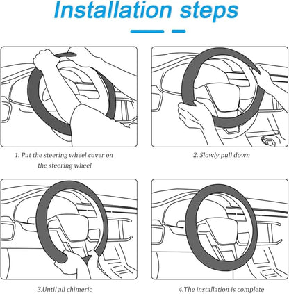 Car Steering Wheel Cover, Leather Elastic No Inner Ring Vehicle Steering Wheel Protector for 14.5-15Inch, Anti Slip Auto Interior Protection Accessories, Universal for SUV Sedan Truck (Black)
