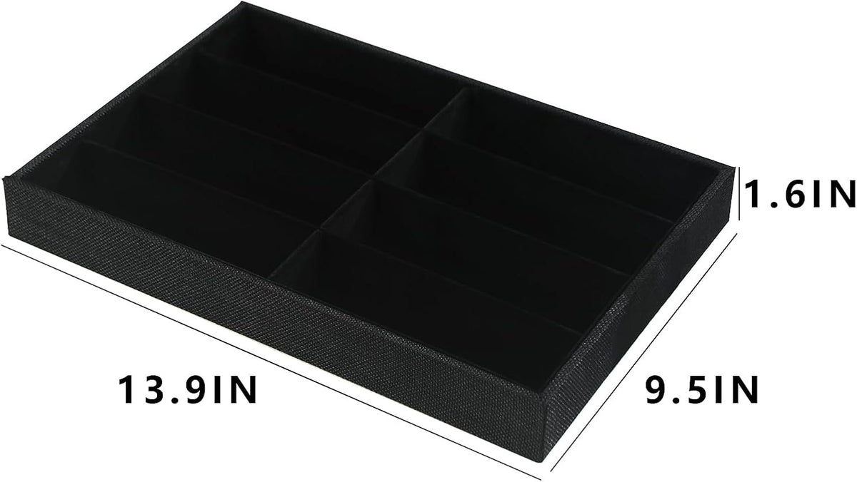 Julysky Sunglass Organizer Tray,8 Grids Watch Holder Display Jewelry Tray for Drawer, Jewelry Display Organizer Tray Box for Men （Black