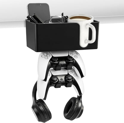 5 in 1 Controller Holder - Desk Cup Holder and Headphone Hanger, Rotatable Under Desk Clamp Organizer Dual Gamepad Headset Stand Gaming Desks Accessories for Xbox, PS4, PS5, PC, Switch