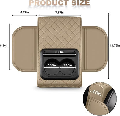 Center Console Cover Fit for Avalon Faux Leather Car Armrest Cushion with Storage Bags, Cup Holder ＆ Phone Storage Multifunctional Middle Console Cover(Beige)