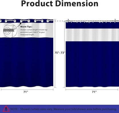 GICDSU No Hook Shower Curtain with Snap in Liner, Waffle Shower Curtain Set for Bathroom, Hotel Style with Semi-Sheer Top Window, Waterproof & Washable, Navy Blue, 71" W x 75" L