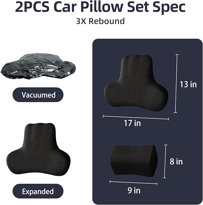 Car Neck & Lumbar Support Pillow Set for Crosstrek, Soft Memory Foam Headrest & Back Cushion, Ergonomic Comfortable Seat Support for Daily Driving and Long Trips Car Interior Accessories